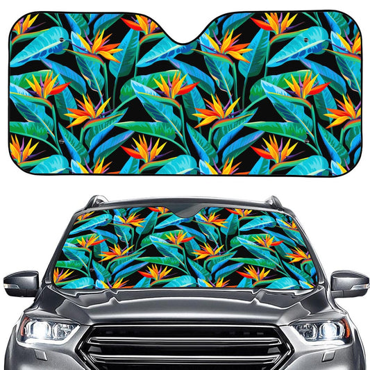 Teal Tropical Pattern Print Car Windshield Sun Shade