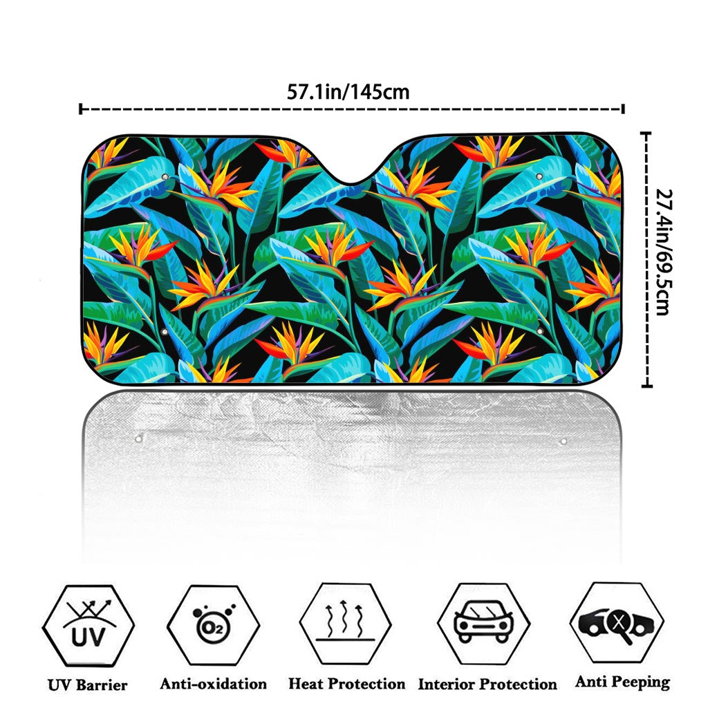Teal Tropical Pattern Print Car Windshield Sun Shade