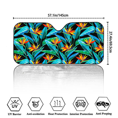 Teal Tropical Pattern Print Car Windshield Sun Shade