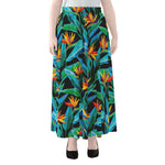 Teal Tropical Pattern Print Chiffon Maxi Skirt