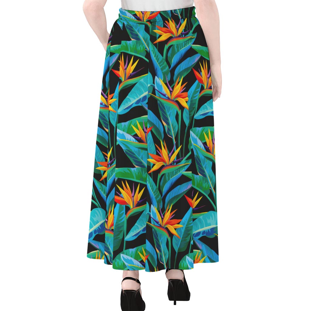 Teal Tropical Pattern Print Chiffon Maxi Skirt
