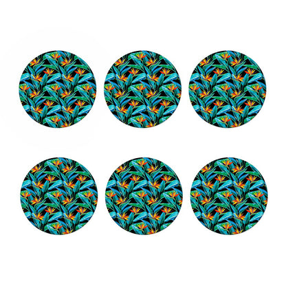 Teal Tropical Pattern Print Coaster Set