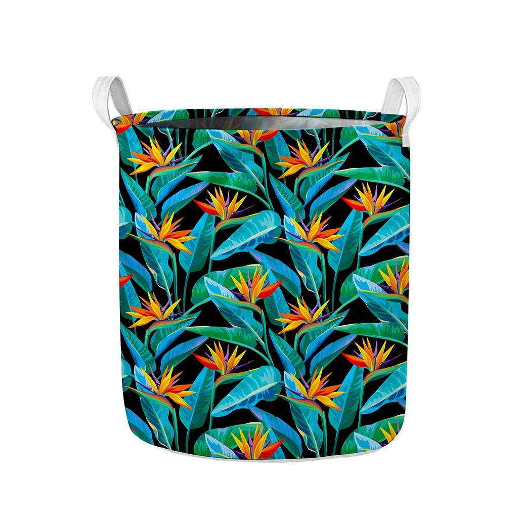 Teal Tropical Pattern Print Collapsible Laundry Basket