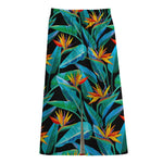 Teal Tropical Pattern Print Cotton Front Slit Maxi Skirt