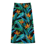 Teal Tropical Pattern Print Cotton Front Slit Maxi Skirt