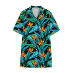 Teal Tropical Pattern Print Cotton Hawaiian Shirt