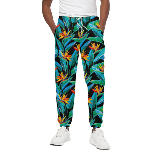 Teal Tropical Pattern Print Cotton Pants