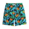 Teal Tropical Pattern Print Cotton Shorts