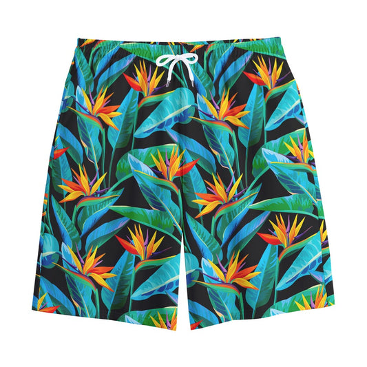 Teal Tropical Pattern Print Cotton Shorts