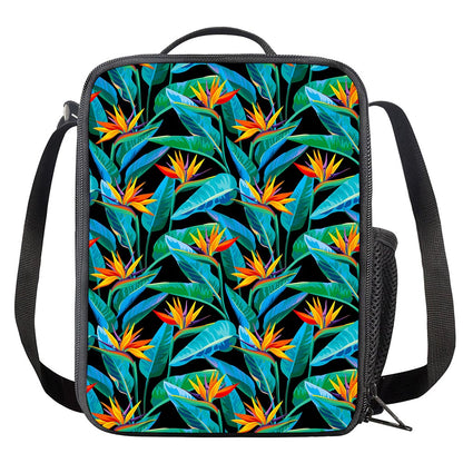 Teal Tropical Pattern Print Crossbody Lunch Bag