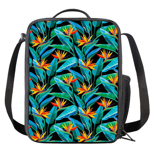 Teal Tropical Pattern Print Crossbody Lunch Bag