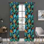 Teal Tropical Pattern Print Curtain