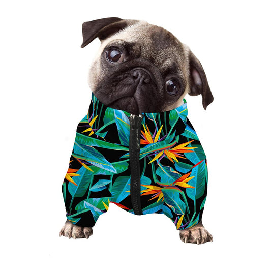 Teal Tropical Pattern Print Dog Zip Up Jacket