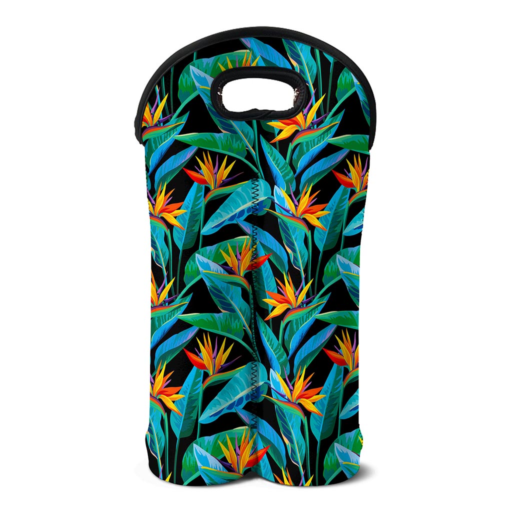 Teal Tropical Pattern Print Double Neoprene Wine Tote