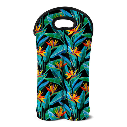 Teal Tropical Pattern Print Double Neoprene Wine Tote
