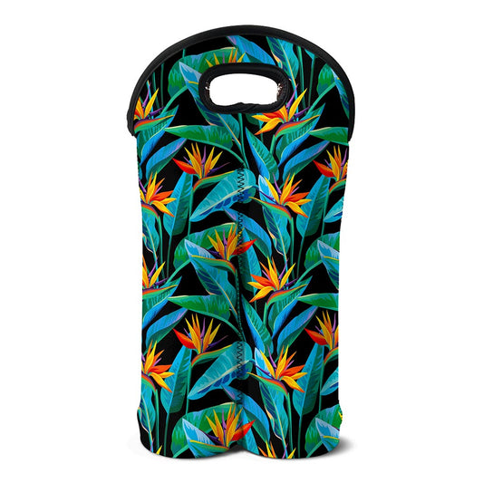 Teal Tropical Pattern Print Double Neoprene Wine Tote