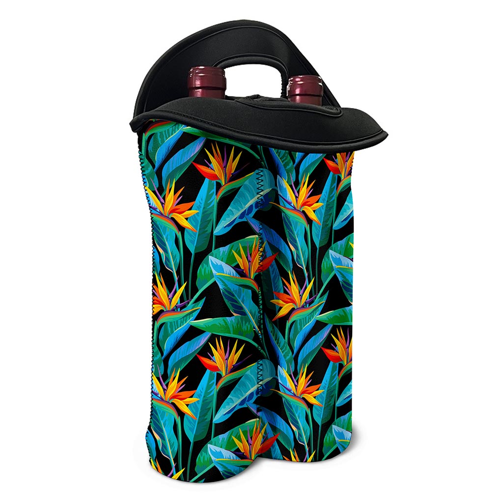 Teal Tropical Pattern Print Double Neoprene Wine Tote