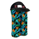 Teal Tropical Pattern Print Double Neoprene Wine Tote