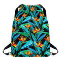 Teal Tropical Pattern Print Drawstring Backpack