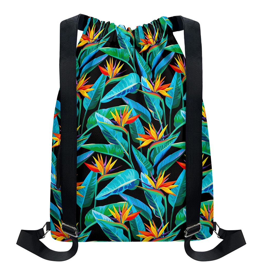Teal Tropical Pattern Print Drawstring Backpack