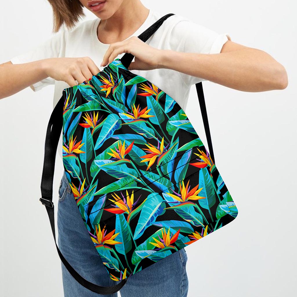 Teal Tropical Pattern Print Drawstring Backpack