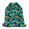 Teal Tropical Pattern Print Drawstring Bag