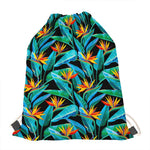 Teal Tropical Pattern Print Drawstring Bag