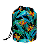 Teal Tropical Pattern Print Drawstring Makeup Bag