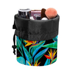 Teal Tropical Pattern Print Drawstring Makeup Bag