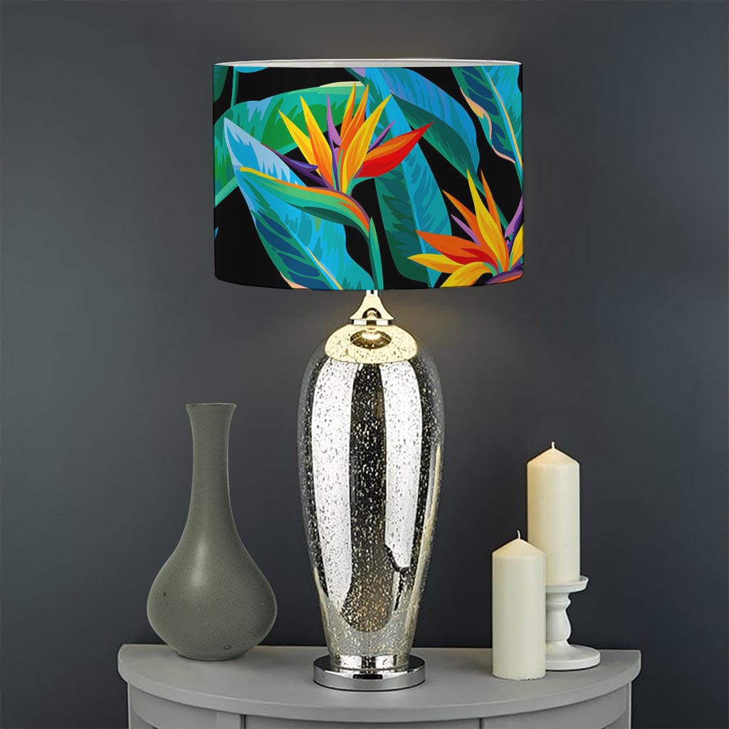 Teal Tropical Pattern Print Drum Lamp Shade