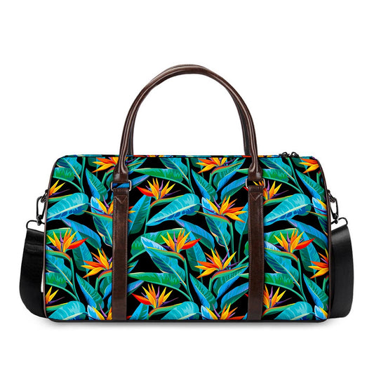 Teal Tropical Pattern Print Duffle Bag