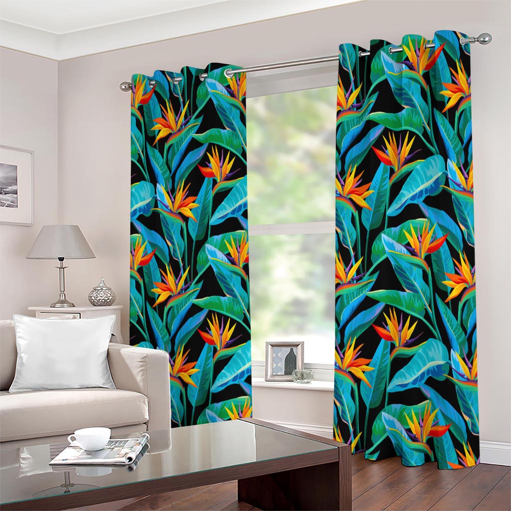 Teal Tropical Pattern Print Extra Wide Grommet Curtains