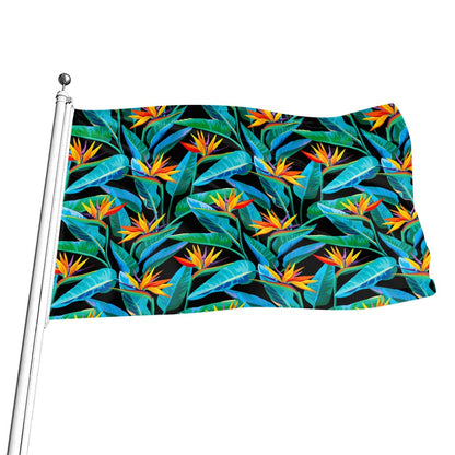 Teal Tropical Pattern Print Flag