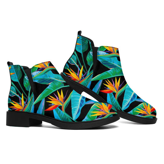 Teal Tropical Pattern Print Flat Ankle Boots