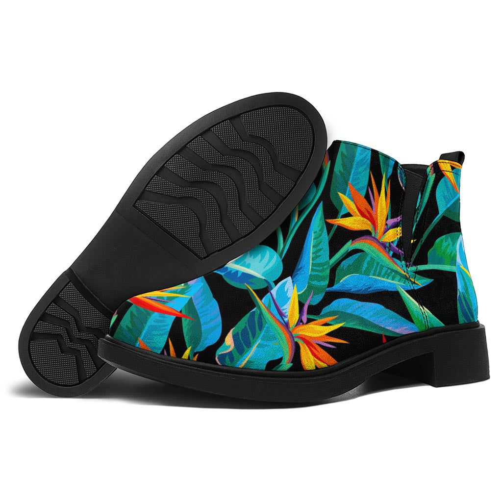 Teal Tropical Pattern Print Flat Ankle Boots