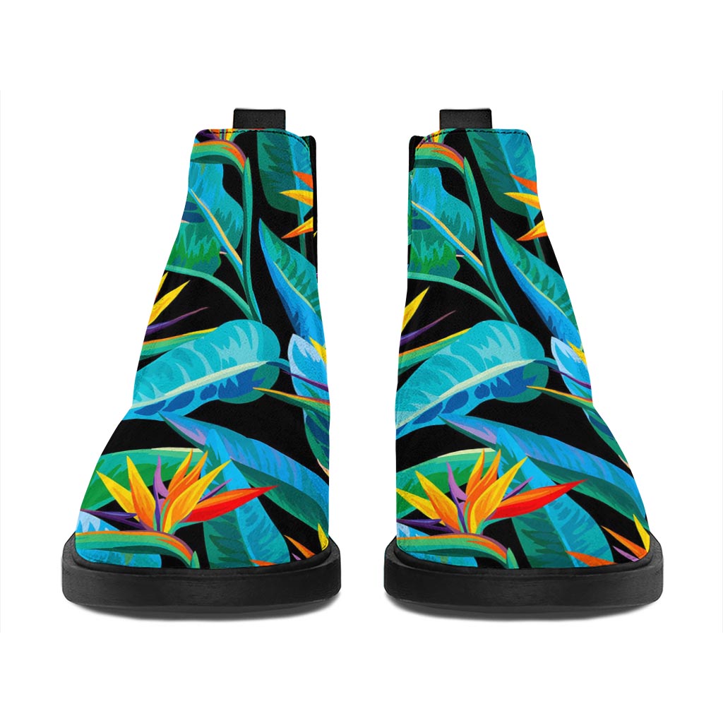 Teal Tropical Pattern Print Flat Ankle Boots