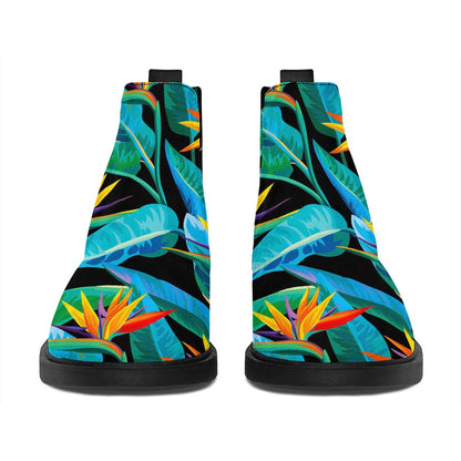 Teal Tropical Pattern Print Flat Ankle Boots