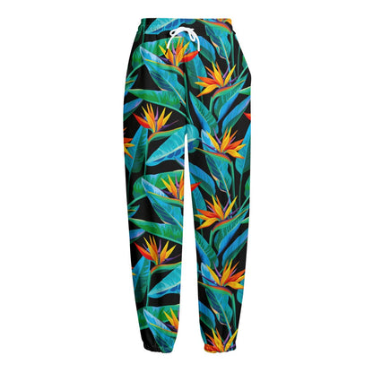 Teal Tropical Pattern Print Fleece Lined Knit Pants