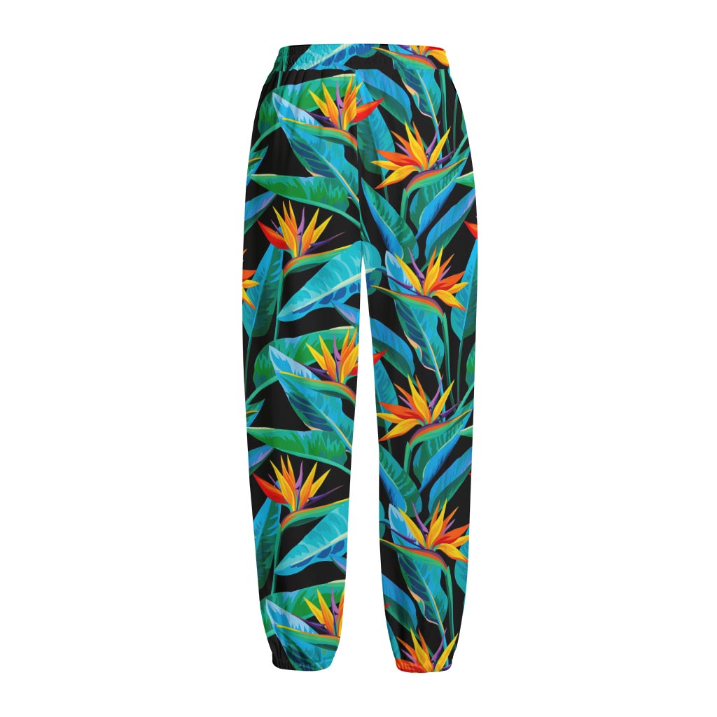 Teal Tropical Pattern Print Fleece Lined Knit Pants