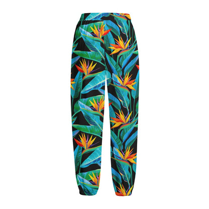 Teal Tropical Pattern Print Fleece Lined Knit Pants