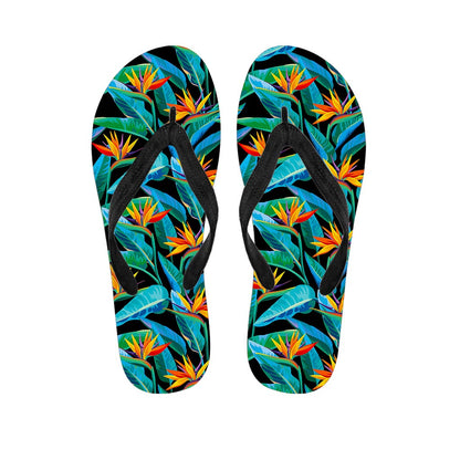 Teal Tropical Pattern Print Flip Flops