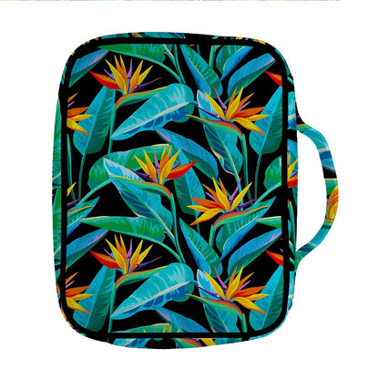 Teal Tropical Pattern Print Front Pocket Bible Bag