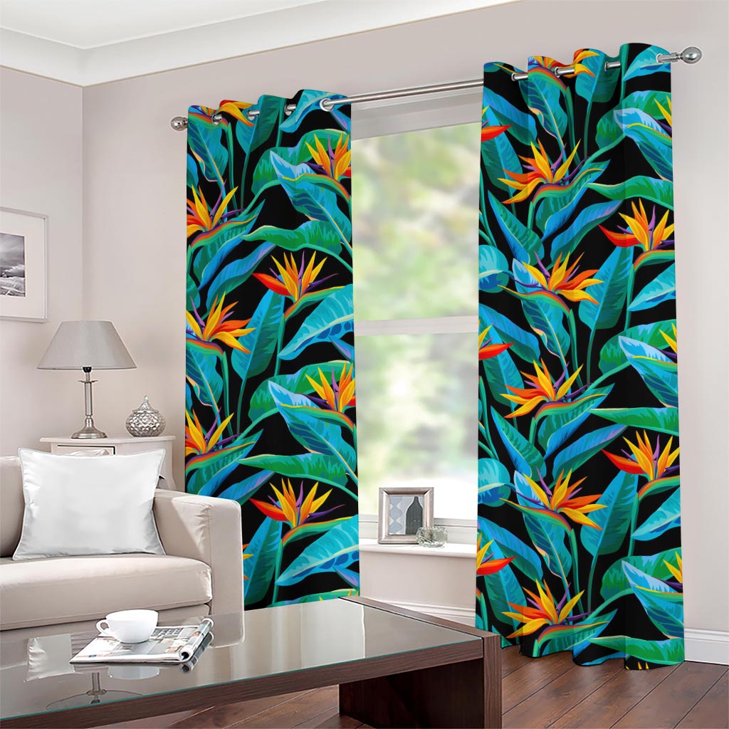Teal Tropical Pattern Print Grommet Curtains