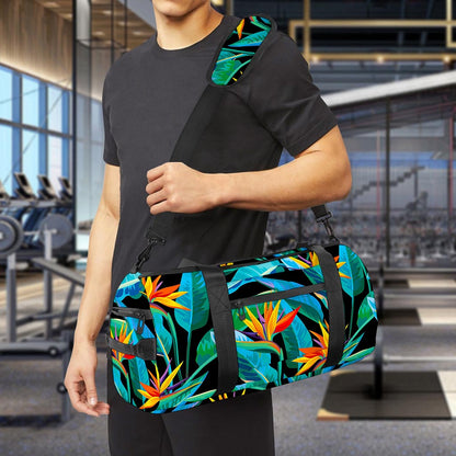 Teal Tropical Pattern Print Gym Bag
