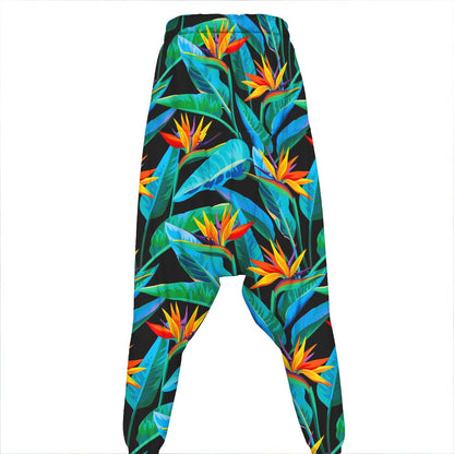 Teal Tropical Pattern Print Hammer Pants