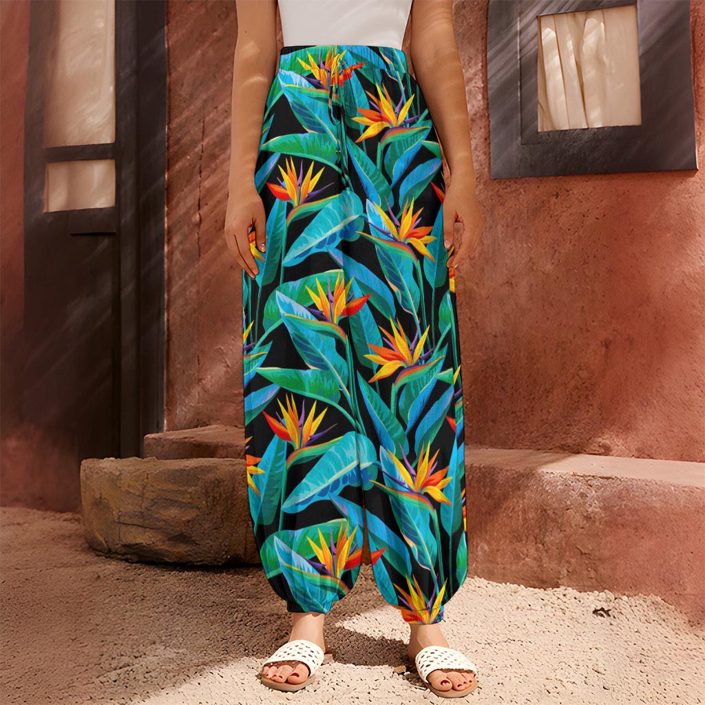 Teal Tropical Pattern Print Harem Pants