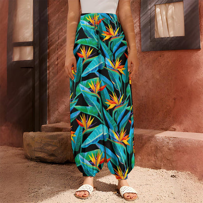 Teal Tropical Pattern Print Harem Pants