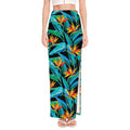 Teal Tropical Pattern Print High Slit Maxi Skirt