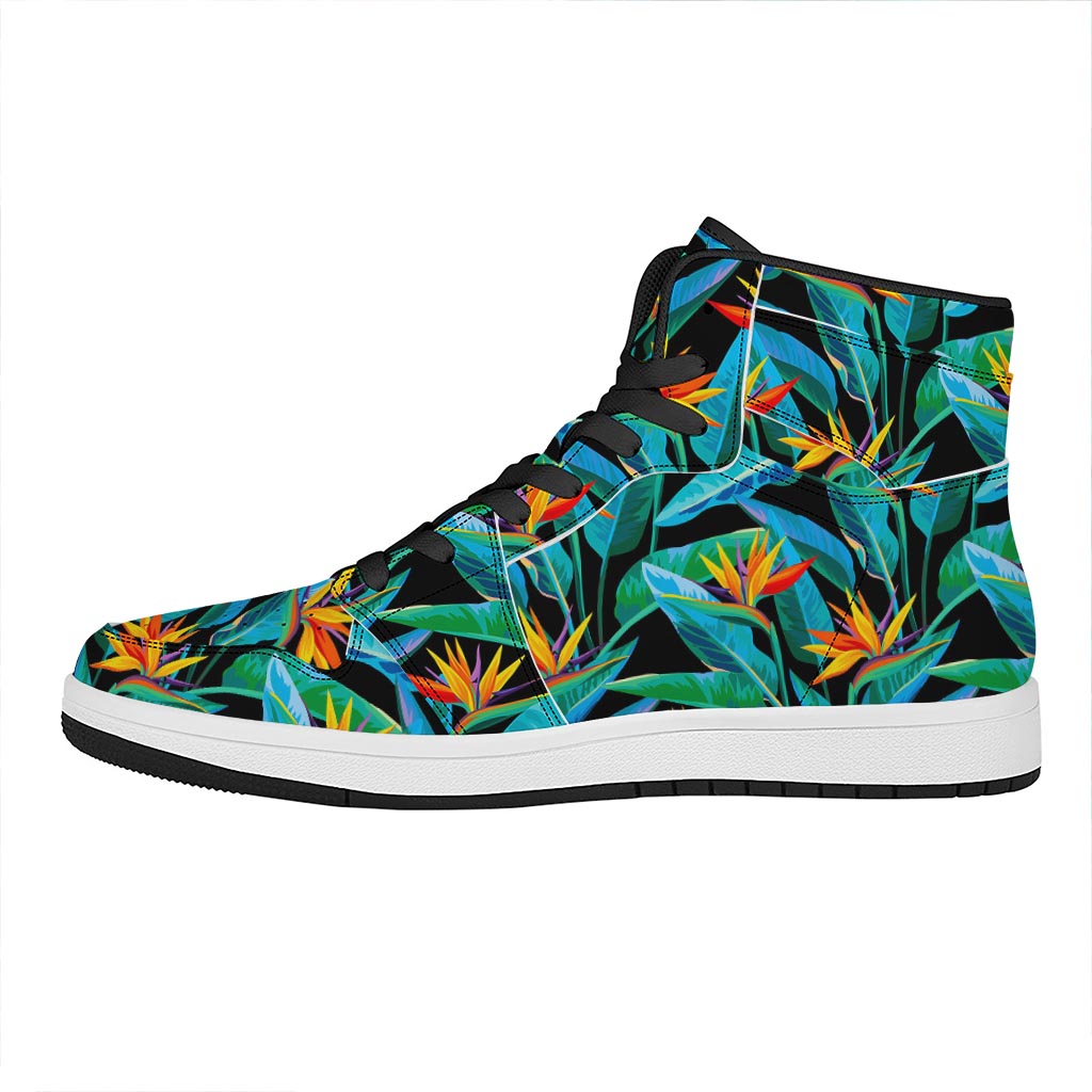 Teal Tropical Pattern Print High Top Leather Sneakers