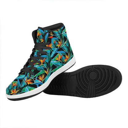 Teal Tropical Pattern Print High Top Leather Sneakers